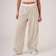 thumbnail image 2 of YFELWZ Womens Plus Size Color Contrast Draw Rope Casual Wide Leg Pocket Straight Leg Loose Wide Leg Pants Beige XL, 2 of 7