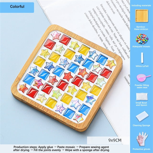 RKSTN Kitchen Utensils Set Kitchen Essentials Crafts Mosaicss Tile Set Wooden Cup Mats Mixed Color Mosaicss Set Crafts Pack 6ml Kitchen Decor