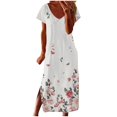 thumbnail image 2 of SMihono Summer Boho Dress pour Femmes Plus Size Mode Femmes Confortable Décontracté Col Rond Manches Courtes Imprimé Fente Dress France, 2 of 8