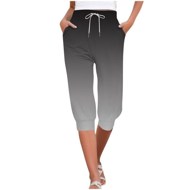 Capris For Women Casual Gradient Print Pants High Waist Bottom Drawstring Joggers Casual Pants