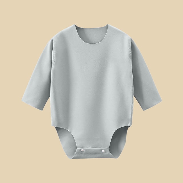 HOZADOIE Unisex Baby Bodysuit Duvet Cotton Fashion Simple Button Opening Design Solid Color Long Sleeve Romper Fall 0-12Months