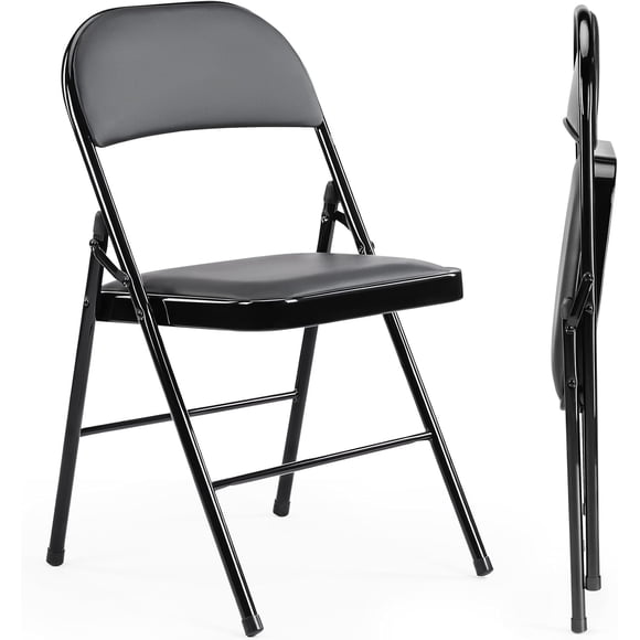 Sweetcrispy Folding Chair 2 Pack, Leather Padded Folding Chairs, Sturdy Metal Foldable Chairs, Easy to Use and Store, Outdoor and Indoor, for Home, Office, Party, Comfy, Black