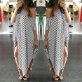 thumbnail image 3 of Becaristey Robe Maxi pour Femme à Rayures Longues Robes Décontractées Amples Caftan Surdimensionné Col Rond Blanc G, 3 of 6