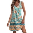 thumbnail image 1 of Amzcrzy Robes pour Femmes Décontractées à Col en V Sans Manches Robe d'Été Mode Robe Fleurie pour Femmes Robe Courte Confortable Robe de Plage Vacances Robe Soleil avec Poches, 1 of 7