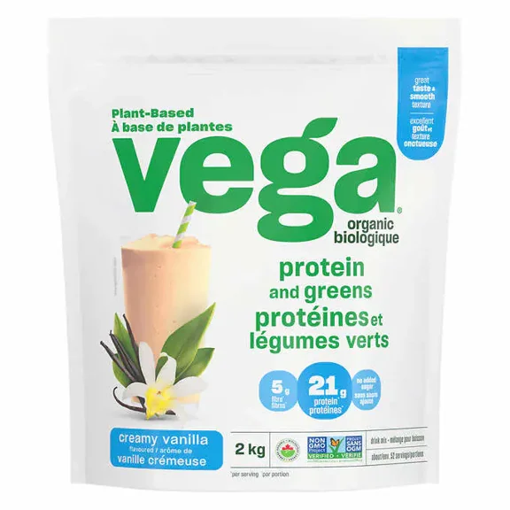 Vega Poudre de Protéines et de Verdures à la Vanille Biologique, 2 kg - Nutrition à Base de Plantes