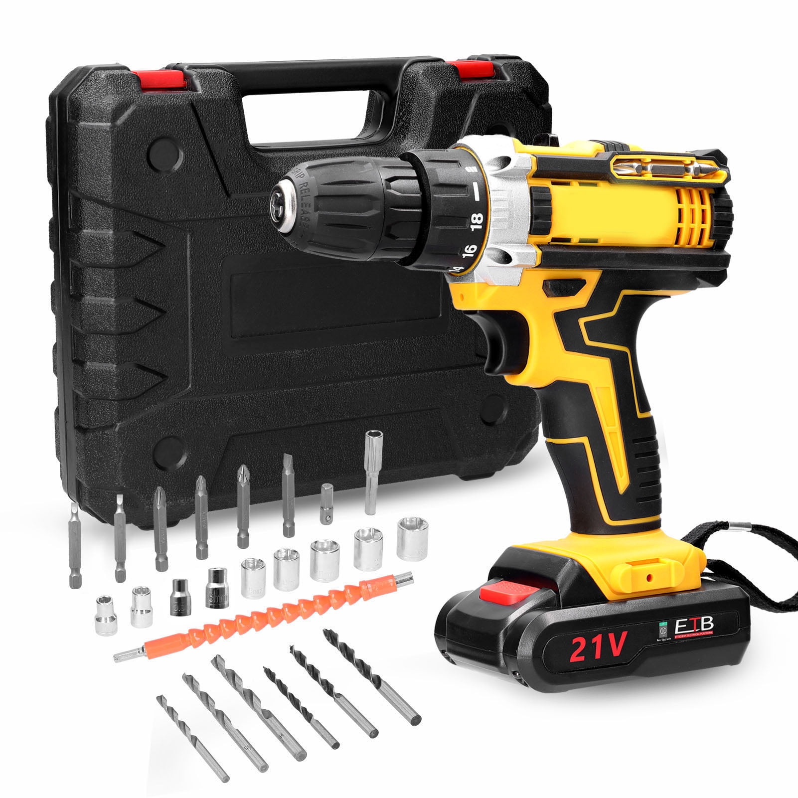 Mistaha 21V Cordless Electric Drill with Adjustable Rotation Direction and Speed Control, LED Light, Cooling System - Home Improvement Power Tool Kit with Battery and Accessories