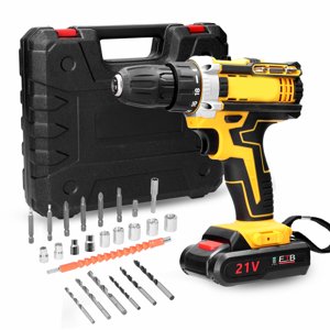 Graflsoa 21V Perceuse électrique sans fil avec couple réglable, 2-Speed + Contrôle sans marche, intégré LED Système de refroidissement et de lumière pour la maison DIY et l'utilisation professionnelle (inclut 1 pile & Chargeur, 110V