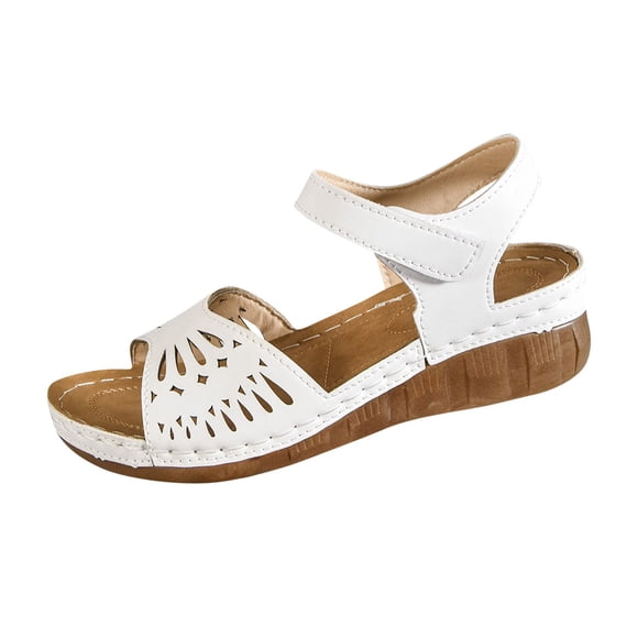 LOVZFMLL Women's Sandals Fashion Hollow Summer Casual Beach Vacation Travel Sandals Open Toe Ankle Strap Comfort Walking Footwear White 7