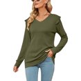 thumbnail image 1 of MAWCLOS Women Loose V Neck Tee Loungewear Solid Color Tunic Blouse Army Green M, 1 of 3