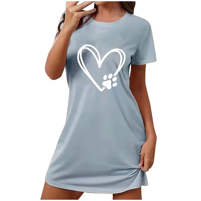 Rbaofujie Chemise de Nuit pour Femme, Courte et Ample, Imprimée, Col Rond et Manches Courtes, Robe, Chemise de Nuit d'Halloween