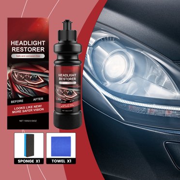 Headlight Restoration Kit – Yellowing & Oxidation Removal, UV Protective Coating & Scratch Repair Polish, All Vehicles, Includes Sponge & Towel As show
