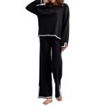 thumbnail image 2 of Fortune 2Pcs Women Knit Clothes Contrast Color Long Sleeve Loose Sweater + Wide Leg Pants Fall Lounge Set, 2 of 7