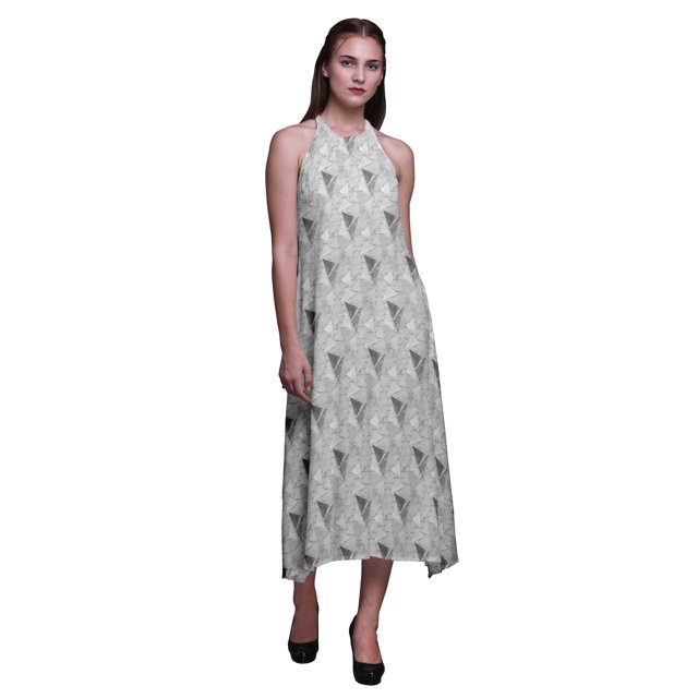 Bimba Geometric Causal Long Backless Halter NeckDressWomen Printed BeachDress-XXX-Large