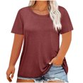 thumbnail image 2 of DDAPJ pyju T-shirts pour Femmes Grande Taille Unis Basiques d'Été Col Rond Manches Courtes Hauts Tee Unis Décontractés Blouse d'Entraînement en Solde Bourgogne G, 2 of 4