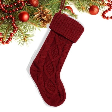 Riforla 18 Inches Knit Christmas Stocking Large Size Knitted Xmas Stocking Knitted Stockings Fireplace Hanging Stockings for Family Holiday Xmas Party Decorations Hangs Red