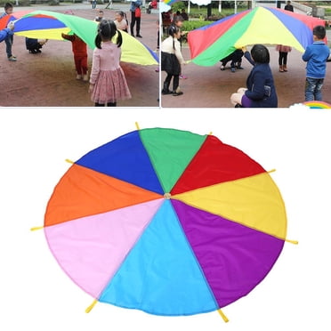 Domqga Parachute à Lancer, Jouet de Jeu Extérieur, 8 Poignées Diamètre 2 m Jeu pour Enfants Arc-en-Ciel Jeu d'Équipe Extérieur Parachute Jouet Multicolore