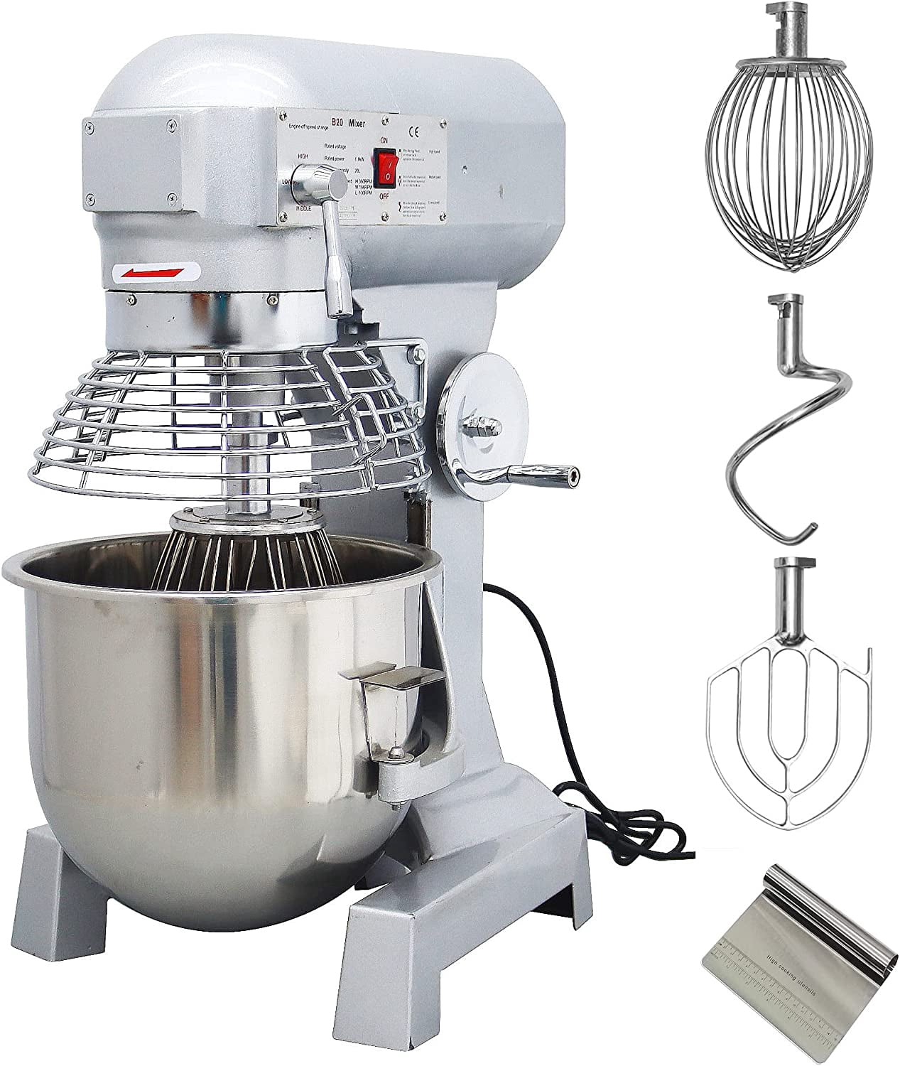 INTBUYING Commercial 20L Dough Mixer, 110V with Dough Knife Stainless Steel Scraper