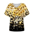 thumbnail image 4 of Penkiiy Ladies Tops and Blouses Short Sleeve Loose Fitting Print Spring Plus Size Top Vneck Grandma Shirts Tunic Blouse XL Yellow, 4 of 5