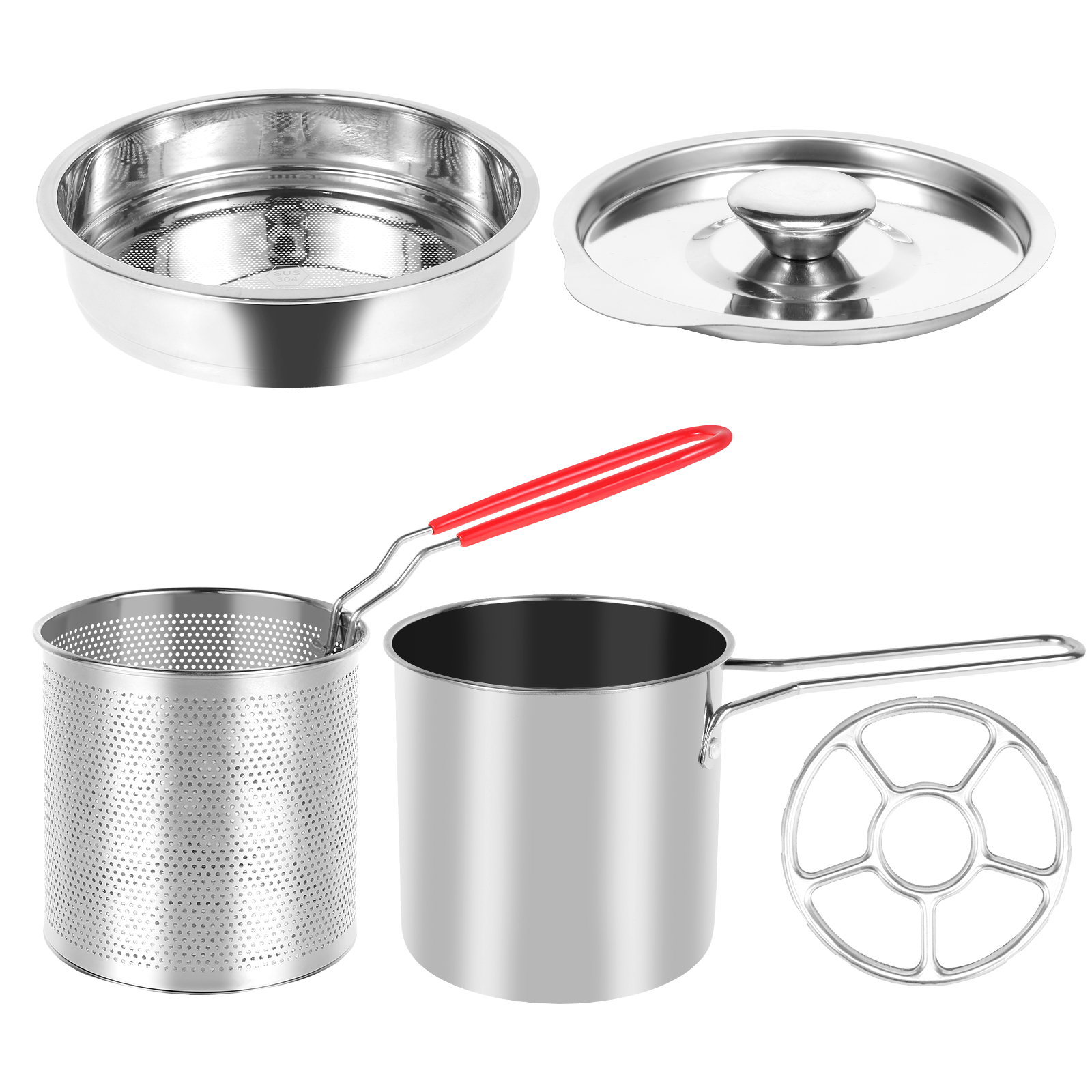 Grusce Ensemble de Mini Friteuse en Acier Inoxydable Résistant à la Chaleur avec Poignée Détachable Passe au Lave-Vaisselle Filtre à Huile Non Revêtu Pot Friteuse avec Bonne Conductivité Thermique pour Cuisine