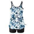 thumbnail image 3 of UPPADA 2 Piece Full Coverage Swimsuits for Women Floral Athleti Crewneck Bathing Suits High Waisted Tummy Control Modest Swimwear Comfy Tankini Top with Shorts Light Blue,M, 3 of 5