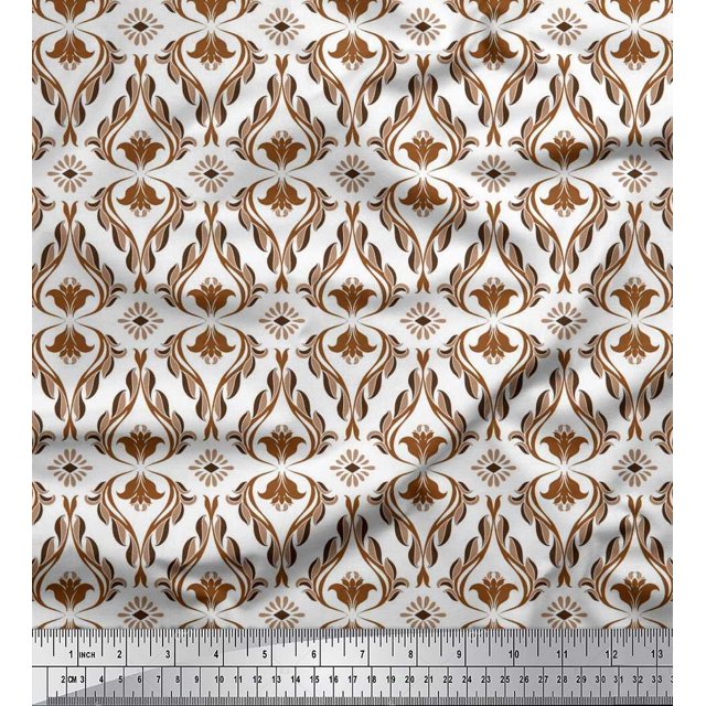 Soimoi Poly Georgette Fabric Ogee Damask Print Fabric by Yard 52 Inch Wide