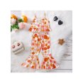 thumbnail image 2 of Honganda Toddler Kid Girl Clothes Set Letter/Butterfly Floral Printed Sling Buttons Ruffle Hem Tank Tops with Flared Pants, 2 of 9