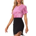 thumbnail image 4 of INSPIRE CHIC Haut en Velours Décontracté pour Femme à Col Rond et Manches Courtes m Rose Vif, 4 of 6