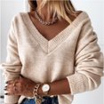 thumbnail image 1 of Mode Femmes Couleur Unie Manches Longues Pull Col en V Chemise Pull Tops, 1 of 4