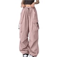 thumbnail image 1 of Yuyuzo Cargo Pants for Women High Waisted Elastic Drawstring Wide Leg Straight Lightweight Pants with Pockets, 1 of 6
