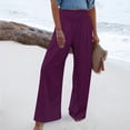 thumbnail image 2 of Timegard Beach Pants for Women Wide Leg Ruched High Waisted Smocked Flowy Summer Casual Loose Trousers, 2 of 5