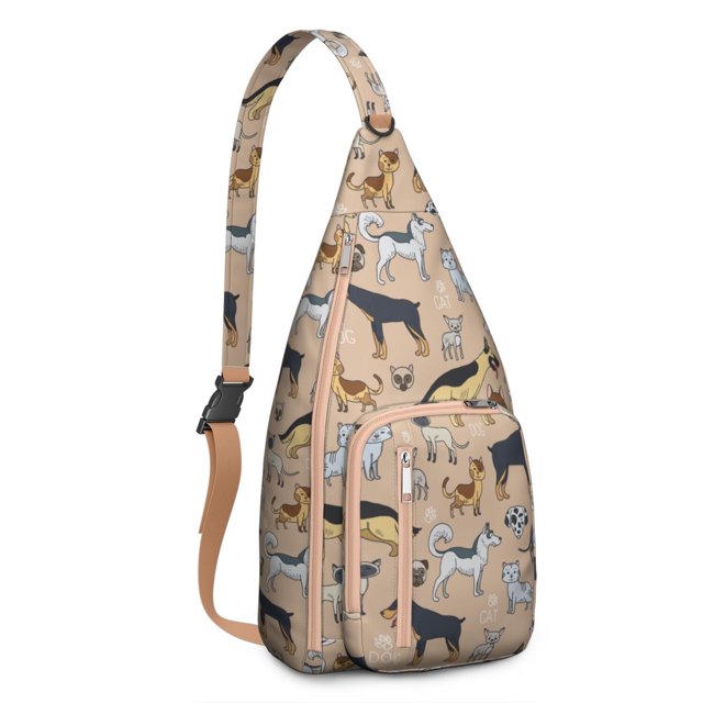 Cute Cartoon Dog Sling Backpack - Funny Bone Pattern Shoulder Bag (Adorable Pet Design, Lightweight & Durable)