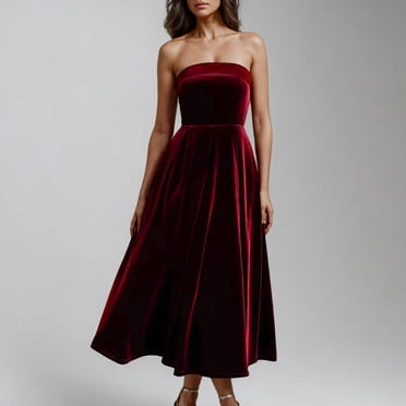 Meichang Robe Sans Bretelles en Velours pour Femme Invitée de Mariage Robe Maxi Ligne A Robe Tube de Cocktail Robe Formelle de Bal Soirée Longue