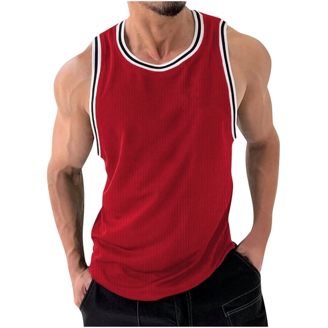 Timegard Mens Shirts Ribbed Crewneck Sleeveless Comfy Tee Color Block Summer Casual Fitting Tank Top