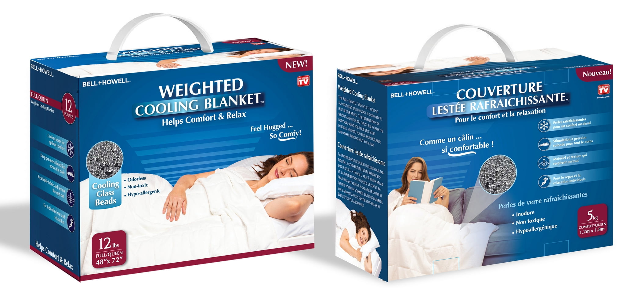 Bell + Howell Cooling Comfort Weighted Blanket 12 lb Full/Queen 48” x 72” Breathable Glass Beads Machine Washable