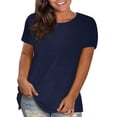 thumbnail image 2 of AherBiu Hauts Grande Taille pour Femmes T-Shirt à Manches Courtes Col Ras du Cou Été Décontracté Confortable T-Shirts Basiques, 2 of 4