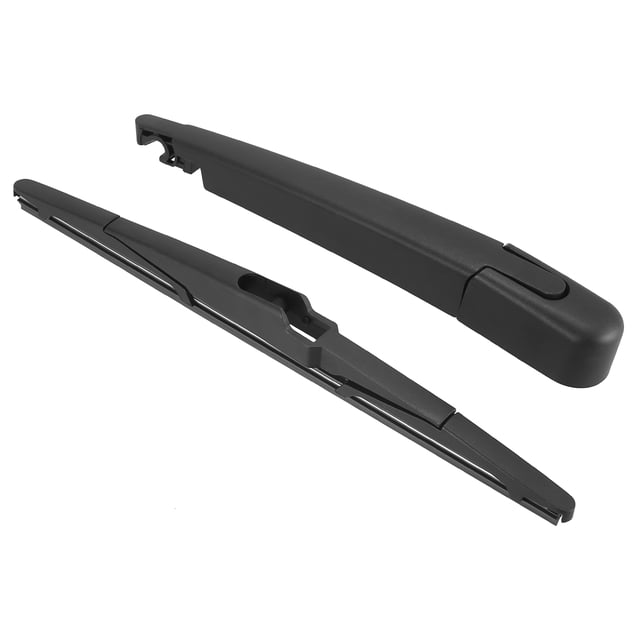 Unique Bargains Motoforti Rear Windshield Wiper Blade Arm Assembly designed to fit Kia Sorento, Sportage (2016-2019), and other compatible models. The kit includes a black plastic and rubber rear wiper blade measuring 28x3.4x1.7cm and a wiper arm measuring 24x3.2x3cm. Features wear-resistant rubber for long service life, synthetic rubber squeegee for all-weather performance, and streak-free, chatter-free wiping in rain, sleet, and snow. Package includes one rear wiper blade and one wiper arm.