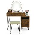 thumbnail image 1 of Giantex Makeup Vanity Set w/Lighted Mirror, Modern Dressing Table w/Storage Cabinet, Adjustable Brightness & Touch Screen for Bedroom, Brown, 1 of 10