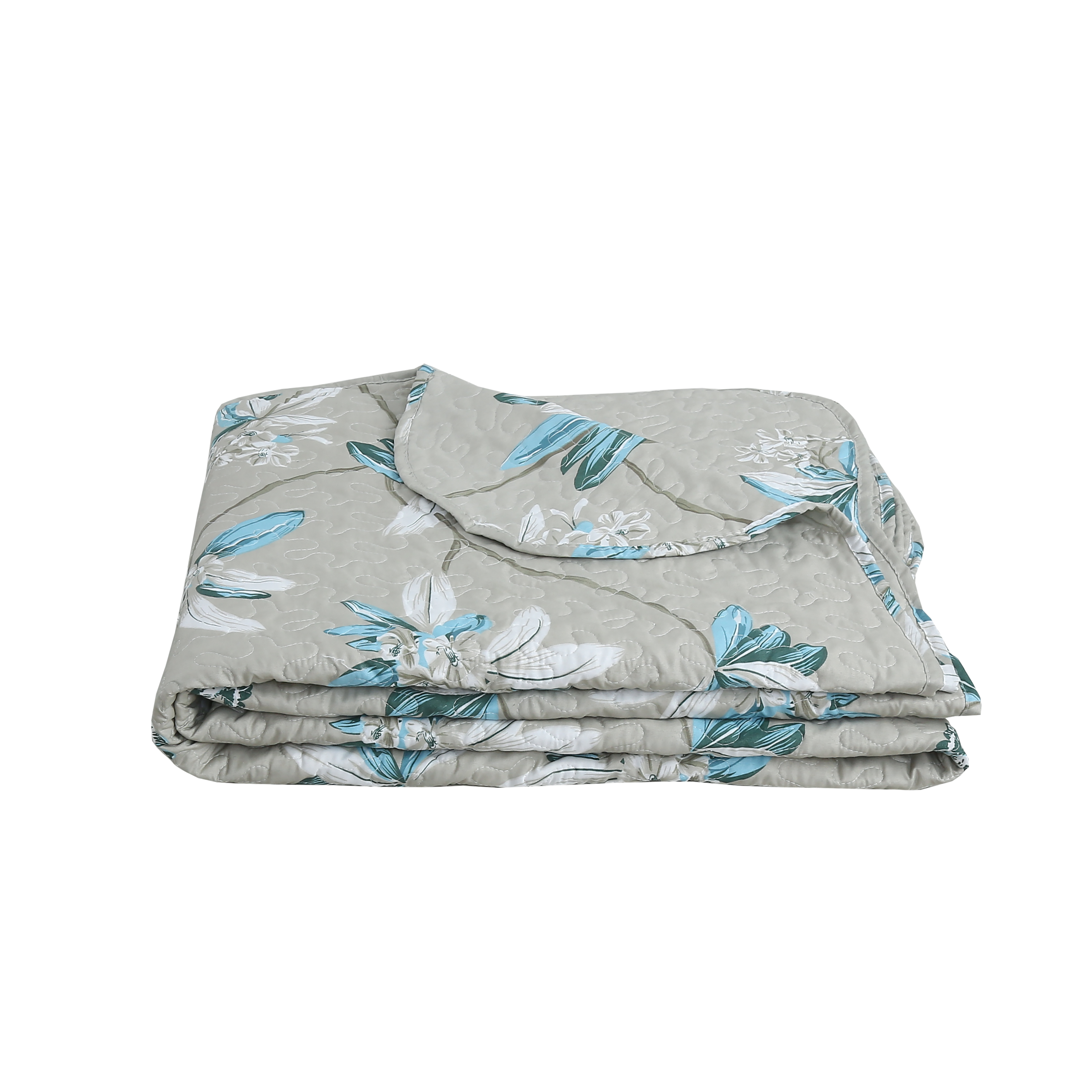 Marina Decoration Couvre-lit à imprimé riche et coutures ultra douces, parure de lit d'été avec taie d'oreiller matelassée, motif floral taupe moderne