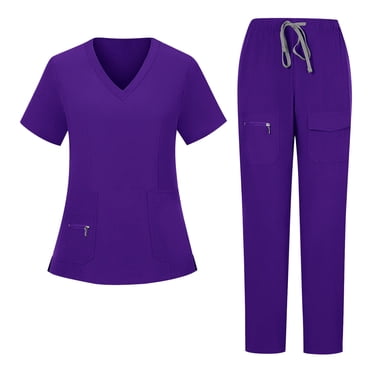 Cameland Scrubs for Women Set Modern V-Neck Top & Multipel Pockets Jogger Pants Athletic Nursing Uniform Solid Color Stretch Workwear