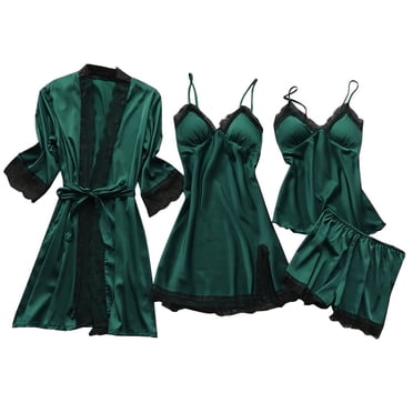 Cameland Pajamas for Women Set Shorts Lingerie Silk Lace Robe Dress Sleepwear Nightdress Pajamas Set