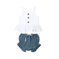 thumbnail image 1 of Newborn Baby Girls Button Sleeveless Crop Tops + Mini Shorts Outfits 2pcs Clothing Set, 1 of 8
