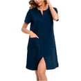 thumbnail image 1 of CFLVAEK Robes for Women Short Sleeve Zipper Robe Lightweight Soft House Coats with Pockets Solid Color Fall Spring Nightgowns 2025 Navy S, 1 of 8