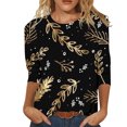 thumbnail image 1 of EQWLJWE Blouses à Manches Longues pour Femmes Hauts pour Femmes Liquidation T-shirt Imprimé de Mode pour Femmes Blouse à Manches 3/4 Col Rond Hauts Décontractés, 1 of 5