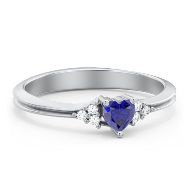 Birthstone Heart Ring with Shoulder Accents - Blue Sapphire (September)