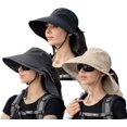 thumbnail image 1 of Lot de 3 Chapeaux de Soleil Queue de Cheval pour Femmes avec Rabat de Nuque, Grand Bord, Protection UV, Chapeau Bob, Été, Plage, Pêche, Randonnée, Jardin, UPF 50+, 1 of 5