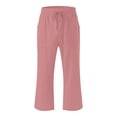 thumbnail image 4 of Bocqde Womens Capri Pants Cotton Linen Elastic Waisted Drawstring Casual Cropped Trousers with Pockets, 4 of 5