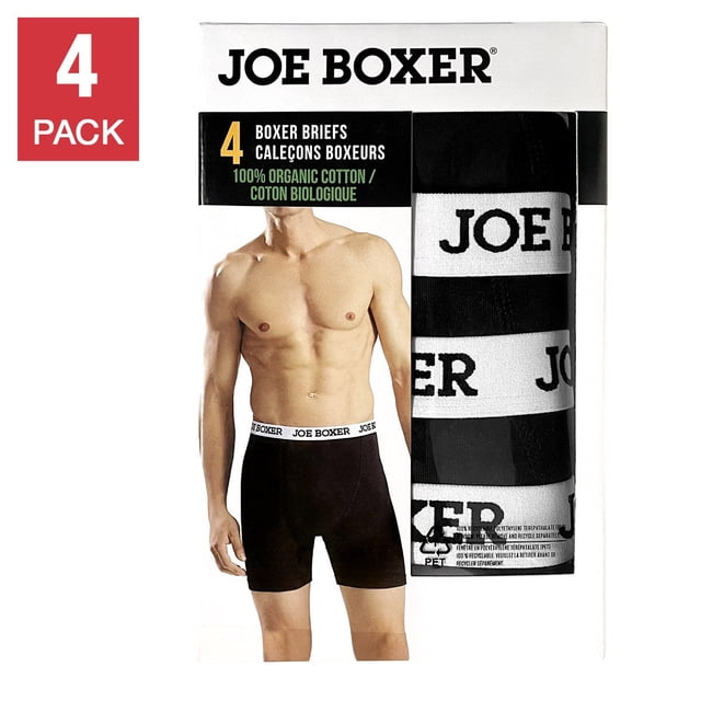Joe Boxer Men's Organic Cotton Boxer Briefs, 4-pack Small