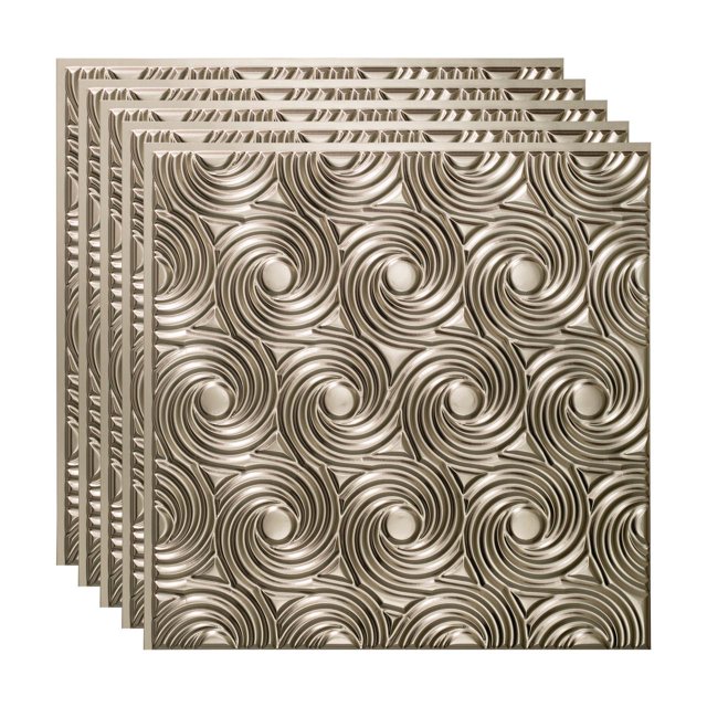Fasade Cyclone Vinyl 2ft x 2ft Glue Up Ceiling Panel Brushed Nickel 5 Pack