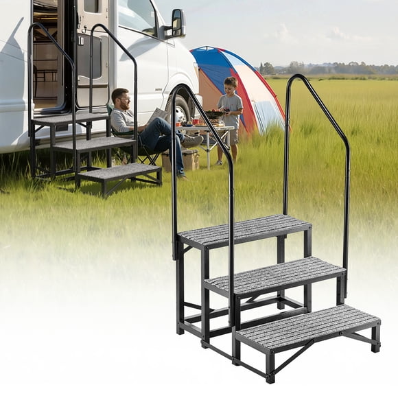 VEVOR Marches pour VR avec Doubles Mains Courantes, 3 Marches, Capacité de Charge de 660 Lb, Escaliers d'Extérieur Robustes pour VR avec Tapis Antidérapant pour Aînés/animaux de Compagnie, Escaliers Portatifs pour SPA, Roulotte, Maison Mobile, Véranda, Piscine, SPA