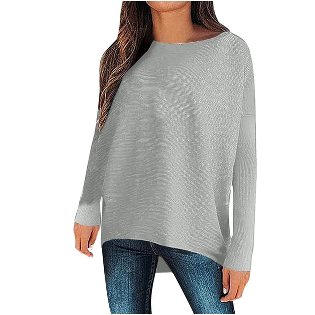Besolor Womens Spring Fall Tunic Tops Ladies Crewneck Long Sleeve T-Shirt Casual Solid Color Spring Fall Going out Blouse
